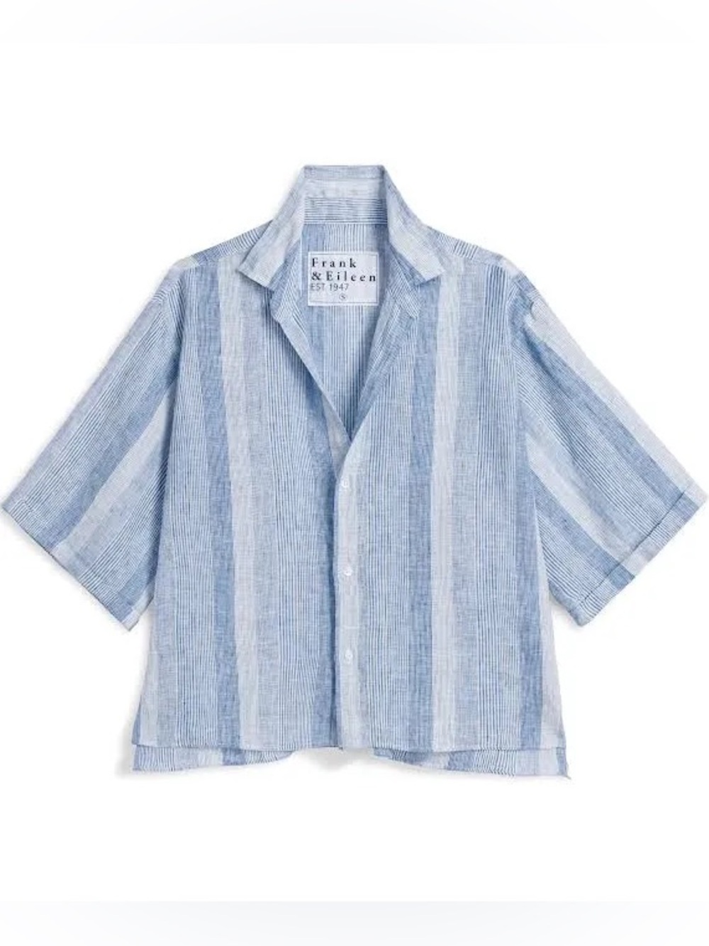 Frank & Eileen Rosie Blue Striped Italian Linen Short Sleeve Button-Up Size S
